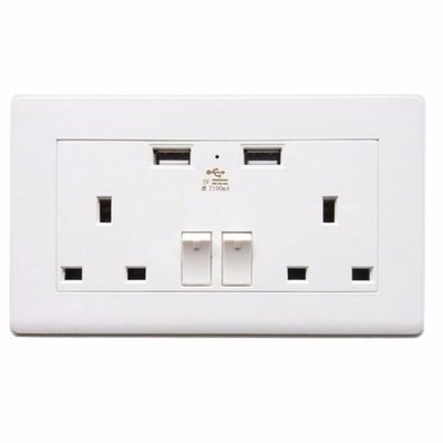 Buy Wall Socket 2 USB Plug Power Outlet Charger/2-Gang UK Electric Port Panel on Building Materials.NG
